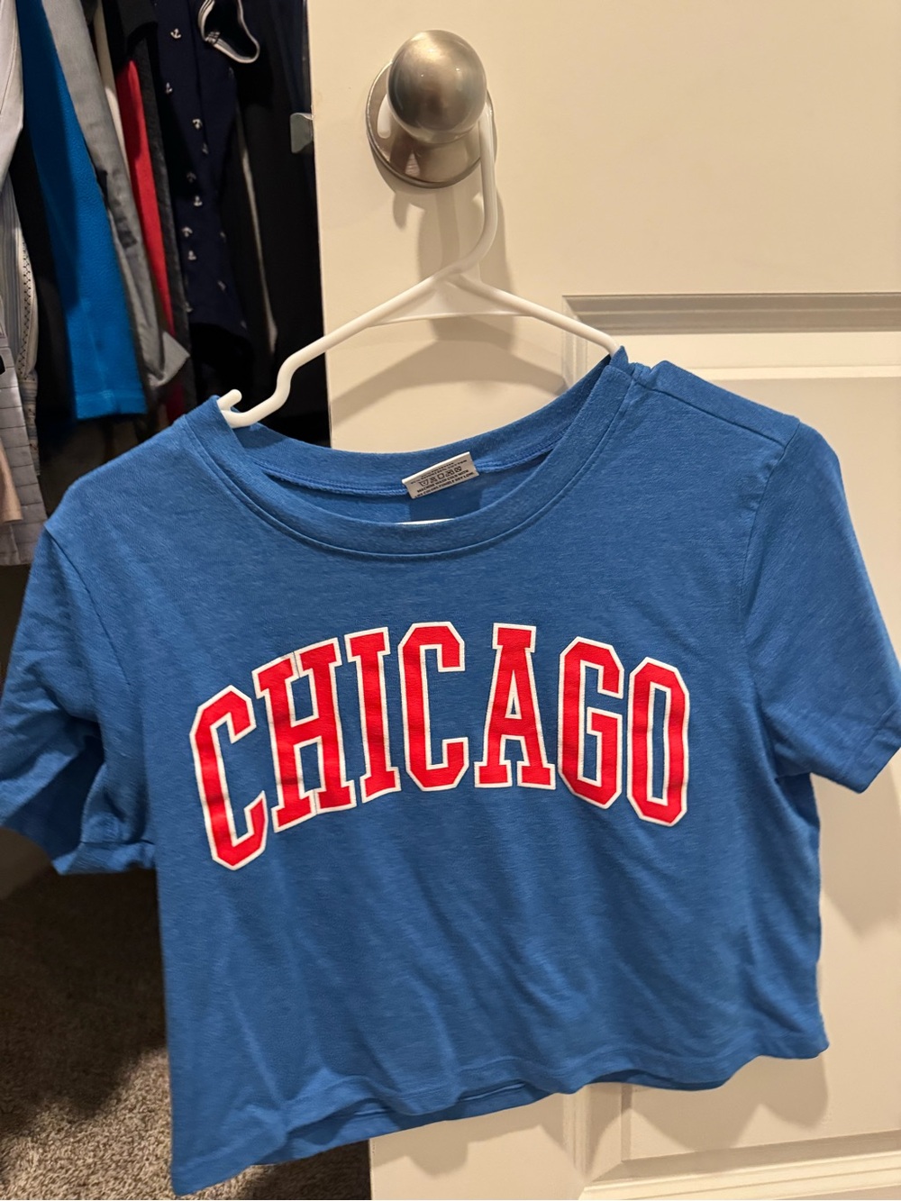 Blue 'Chicago' Graphic Crop Tee - Women's Casual Top